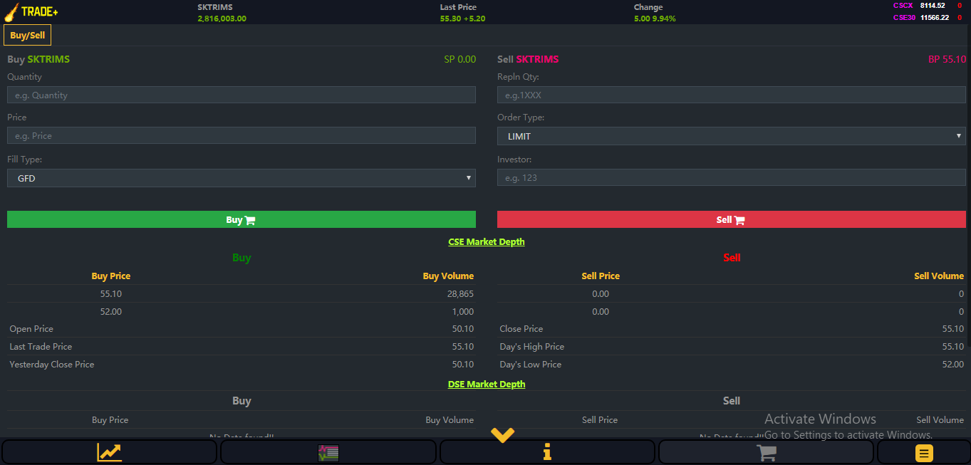 Trade+ Trading Table